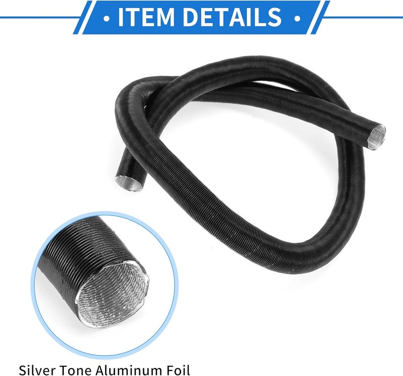 VekAuto 1 Pc Car Heater Duct Pipe 25mm ID 200cm Max l Warm Air Ducting Hose Car Truck RV Bus Van Boat Aluminum Foil Black - Image 5